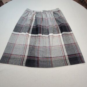 Vintage Plaid Skirt Women's Size 34 XL Gray Elastic Waist USA Made Retro Cottage
